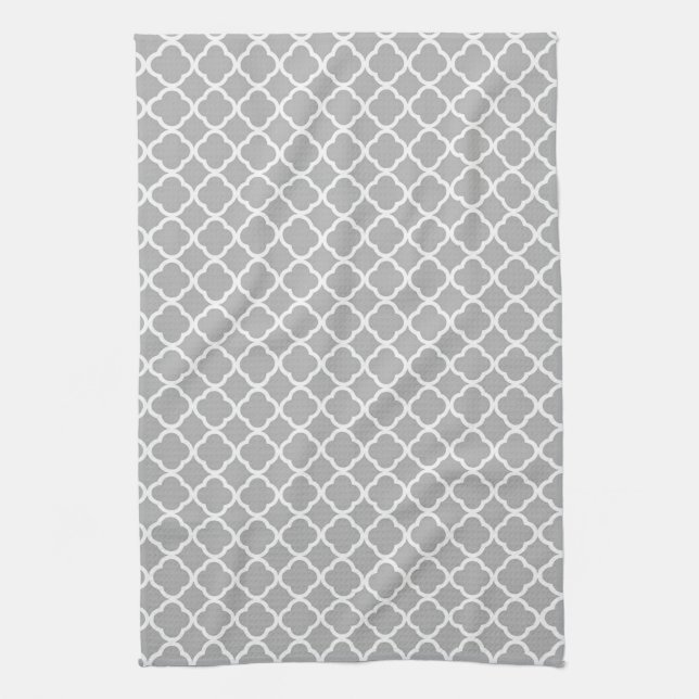 Grått Quarterfoil Latti Monogram Kitchen Dish Towe Kökshandduk (Vertikal)