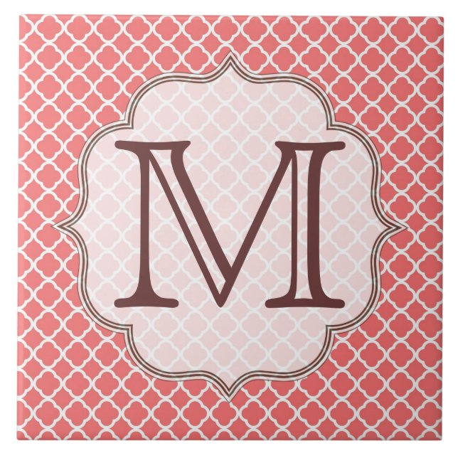 Grått Quarterfoil Latti Monogram Visning Tile Kakelplatta (Framsidan)