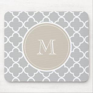 Grått Quatrefoil mönster, beige Monogram Musmatta