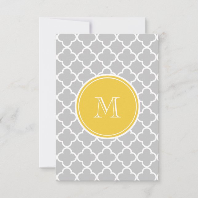 Grått Quatrefoil Mönster, Gult Monogram (Framsida)
