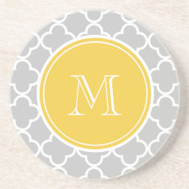 Grått Quatrefoil Mönster, Gult Monogram Underlägg
