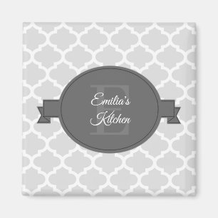 Grått Quatrefoil Personlig Magnet