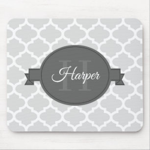 Grått Quatrefoil Personlig Mouse Pad Musmatta