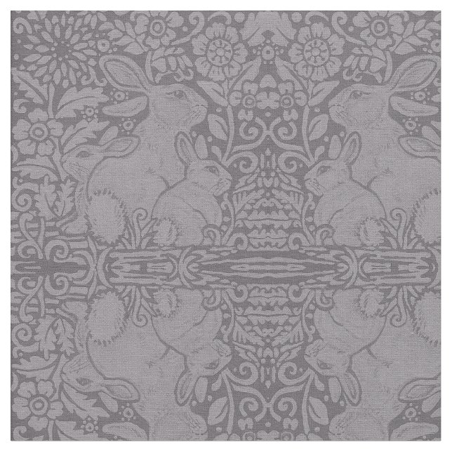 Grått Rabbit Family Designer Tiled Fabric for Deco Tyg (Närbild)