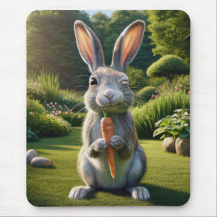 Grått Rabbit Holding a Carrot Musmatta