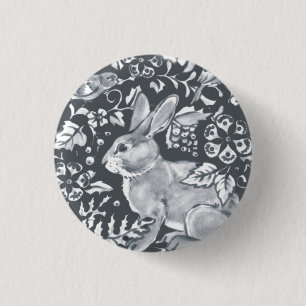 Grått Rabbit Mönster Blommigt Bird Woodland Unik Knapp