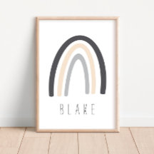 Grått Rainbow Namn Nursery Decor Poster