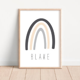 Grått Rainbow Namn Nursery Decor Poster