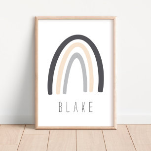 Grått Rainbow Namn Nursery Decor Poster
