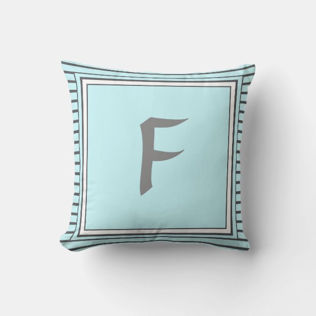 Grått Ram Monogram Brev Rand Cushion Kudde (Framsida)