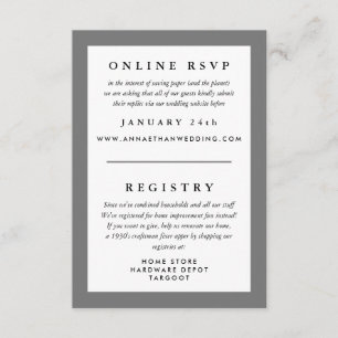 Grått rambröllops-svar RSVP och presentregister Tilläggskort