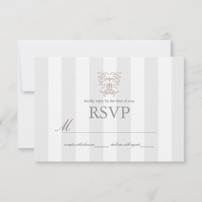 Grått Rand & Brown Damask Wedding OSA Kort (Framsida)