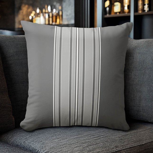 Grått Rand Center - Modern Vibe CAN redigera färg Kudde (Modern Stripe Pillow)
