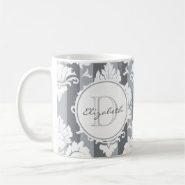 Grått Rand Damask Monogrammed Mugg