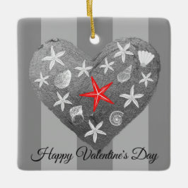 Grått Rand Kusttema Seashell Starfish Heart Julgransprydnad Keramik