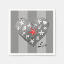 Grått Rand Kusttema Seashell Starfish Heart Pappersservett