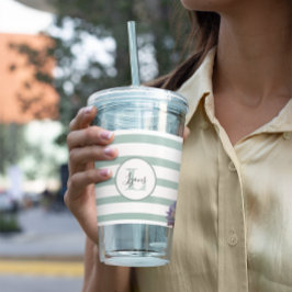 Grått Rand och Succulated Monogrammed Personlig Take Away Mugg