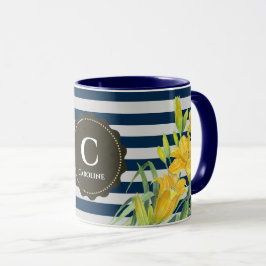 Grått Rand Watercolor Gult Day Lilies Mugg