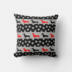 Grått Red Black and White Dachshund Accent Pillow Kudde