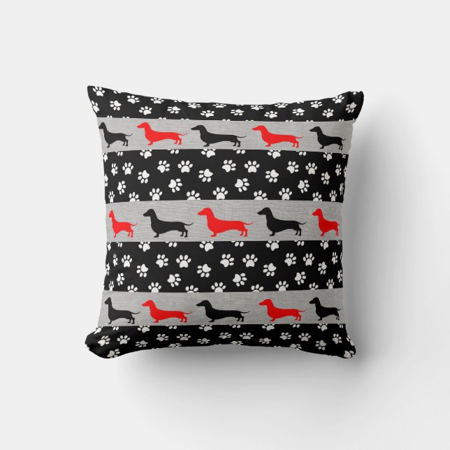 Grått Red Black and White Dachshund Accent Pillow Kudde (Framsida)