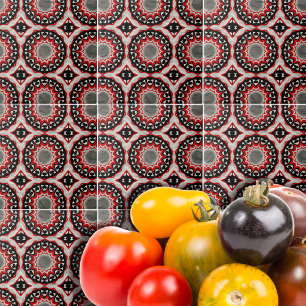 Grått Red Black Ethnic Mosaic Geometric Mönster Kakelplatta