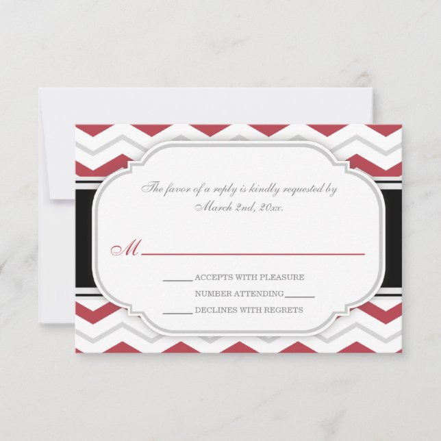 Grått & Red Chevron Wedding OSA kort (Framsida)
