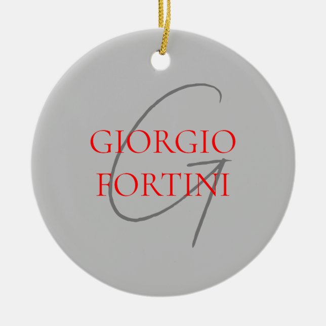 Grått Red Ditt namn - första monogram Modern Julgransprydnad Keramik (Framsidan)