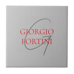 Grått Red Ditt namn - första monogram Modern Kakelplatta