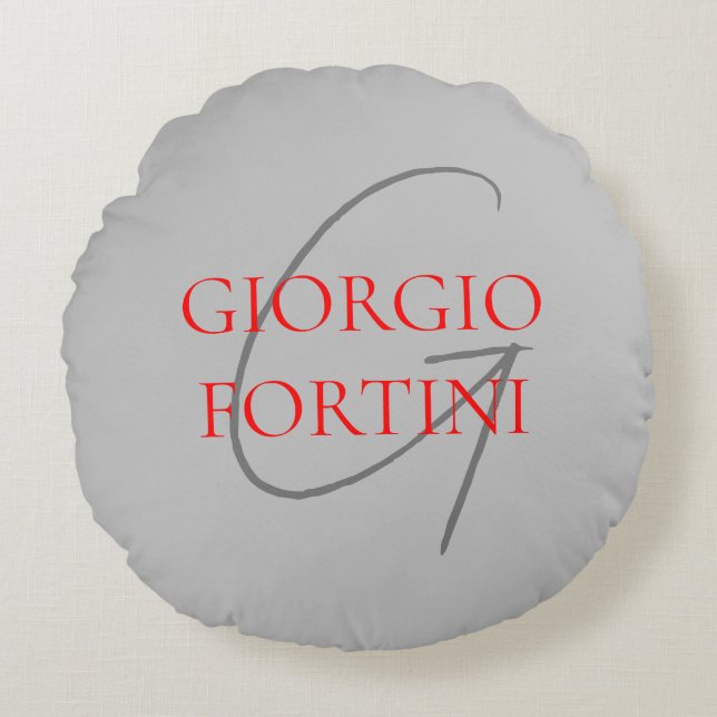 Grått Red Ditt namn - första monogram Modern Rund Kudde (Framsidan)