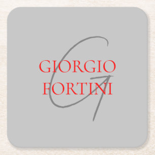 Grått Red Ditt namn - första monogram Modern Underlägg Papper Kvadrat