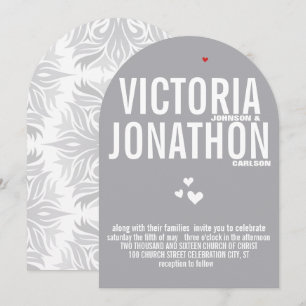 Grått Red Heart Grått Blommigt Typografi Bröllop Inbjudningar