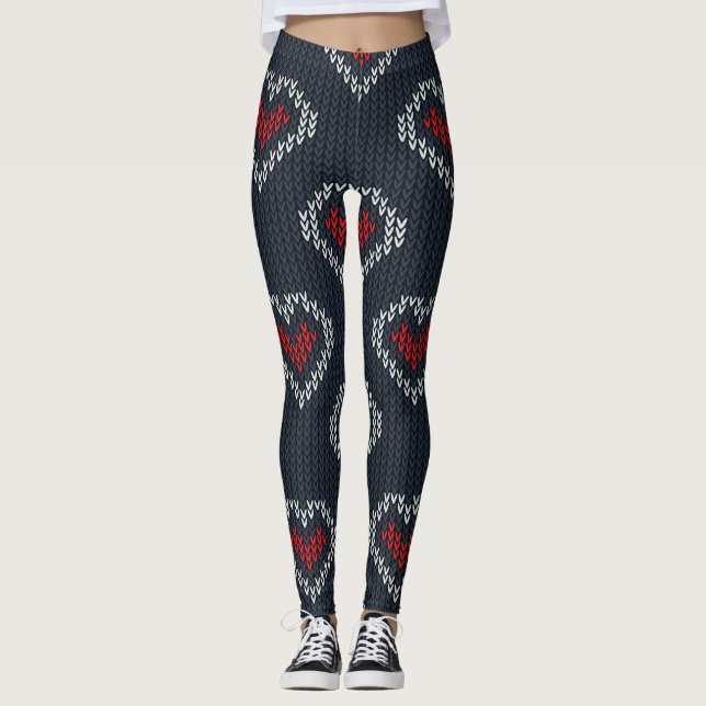 Grått/Red Heart Sticka Kvinnors förband Leggings (Framsida)