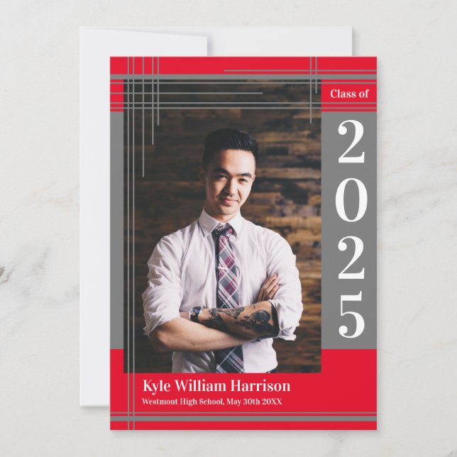 Grått Red School Färg Studenten Photo Play Inbjudningar (Framsida)