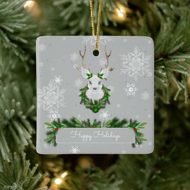 Grått Reindeer Ceramic Ornament (Träd)
