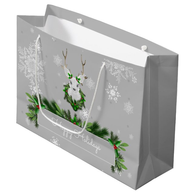 Grått Reindeer Gift Bag (Framsidan Vinklad)