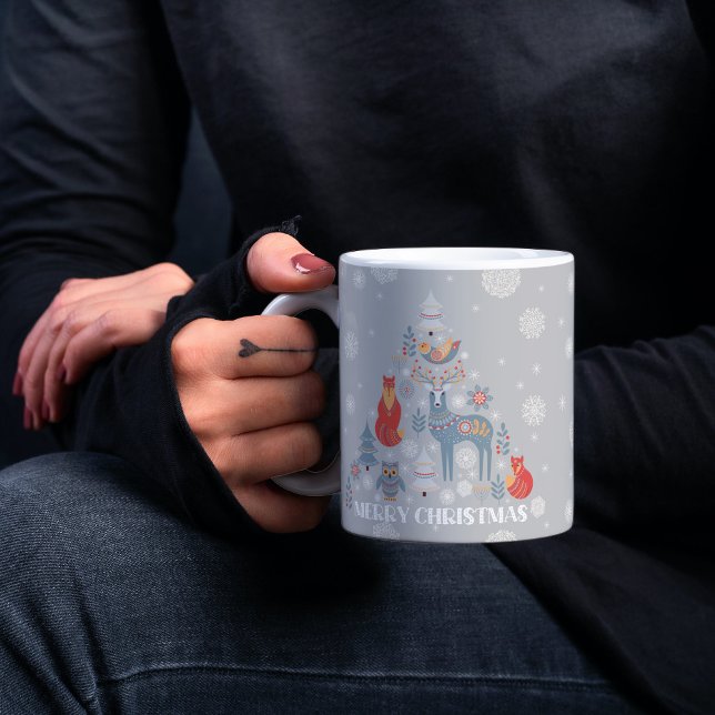 Grått Reindeer Scandinavian Snowflake Träd Animal Kaffemugg (Skapare uppladdad)