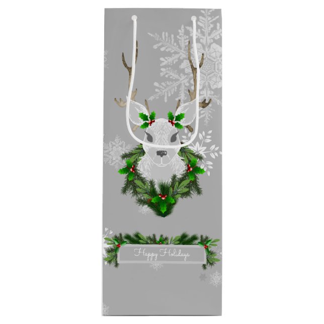 Grått Reindeer Vin Gift Bag (Framsidan)