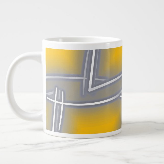 Grått Rektangulär Abstrakt Art Jumbo Mugg (Vänster)