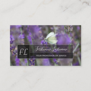 Grått-rektangulär -monogram av lavendel blommar visitkort