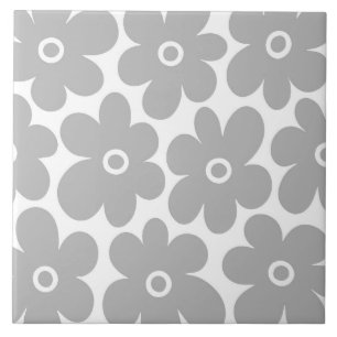 Grått Retro Flowers Mönster Kakelplatta