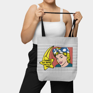 Grått Retro Pop Art 50s Housefru Funny Phrase Tygkasse