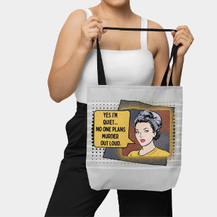 Grått Retro Pop Art Shy Girl Sarcastic Phrase Tygkasse