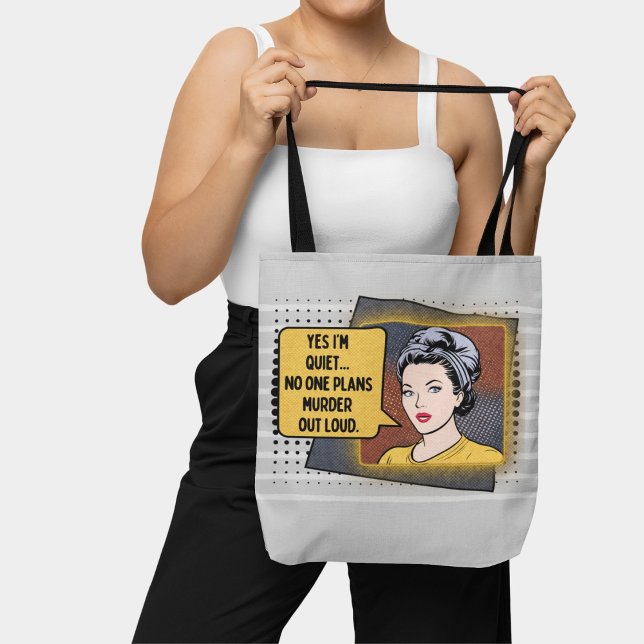 Grått Retro Pop Art Shy Girl Sarcastic Phrase Tygkasse (Skapare uppladdad)