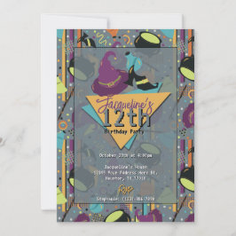 Grått Retro Witchy Halloween-födelsedagsinbjudan Inbjudningar