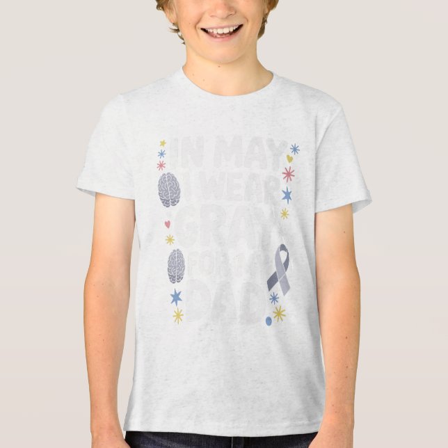 Grått Ribbon Apparat för hjärntumörmedvetande Måna T Shirt (Framsida)