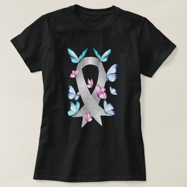 Grått Ribbon Brain Cancer Awareness T Shirt (Design framsida)