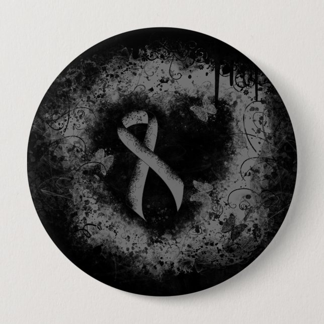 Grått Ribbon Grunge Heart Knapp (Framsida)