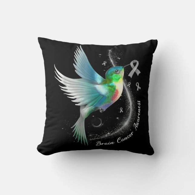 Grått Ribbon Hummingbird Brain Cancer Awareness Mo Kudde (Framsida)
