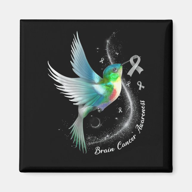 Grått Ribbon Hummingbird Brain Cancer Awareness Mo Magnet (Framsidan)