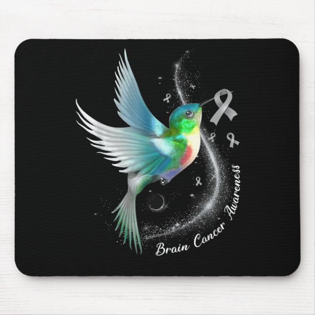Grått Ribbon Hummingbird Brain Cancer Awareness Mo Musmatta (Framsidan)